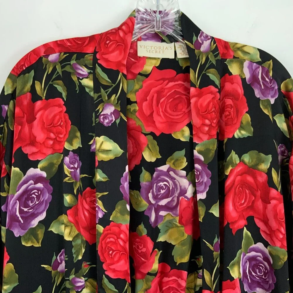 Vintage Victoria's Secret Gold Label 100% Silk Floral Robe Sz M/L - Picture 8 of 16